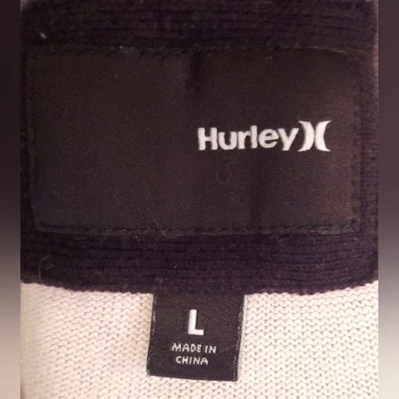 Hurley Men's Sz Large Striped Grey/ Blue/Black/White Cotton Sweater - Picture 3 of 3